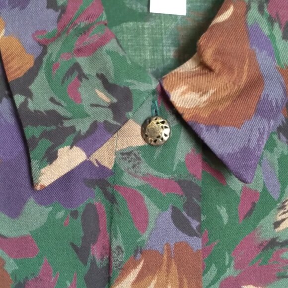 Gregor Green Floral Long-Sleeve Wool Blend Blouse Size 6P - Picture 2 of 7